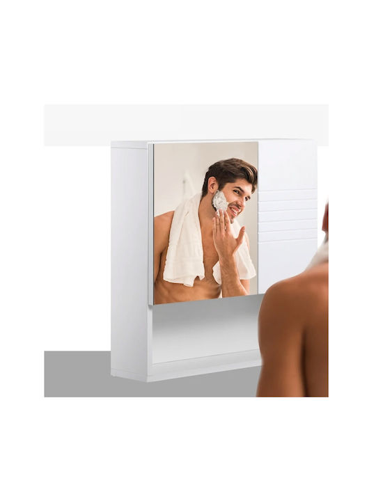 Kleankin 834-369 Oglindă de Baie Pătrată din MDF cu Raft & Dulap 54x55cm Alb