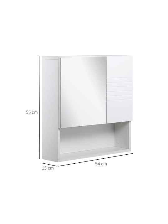 Kleankin 834-369 Oglindă de Baie Pătrată din MDF cu Raft & Dulap 54x55cm Alb