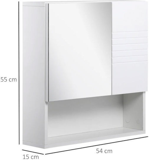 Kleankin 834-369 Square Bathroom Mirror made of MDF with Shelf & Cabinet 54x55cm White