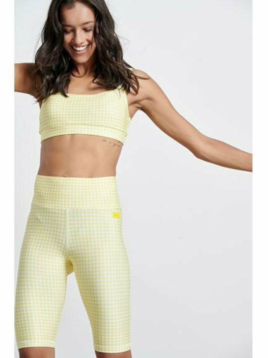 Flash Vichy Women's Bike Training Legging High Waisted Fleece Lining Yellow