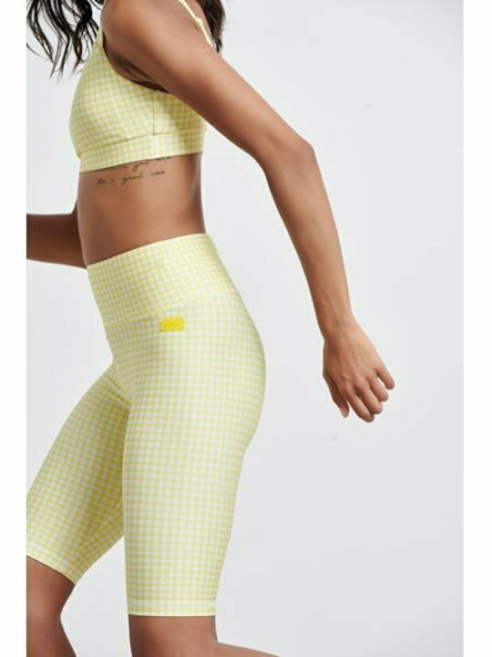 Flash Vichy Women's Bike Training Legging High Waisted Fleece Lining Yellow