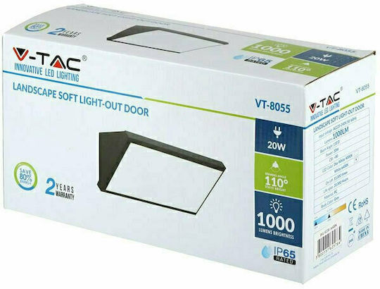 V-TAC Стенен Външен Плафон LED IP65 20W с Естествено бяло Светлина 31.9x17x11.4εκ.
