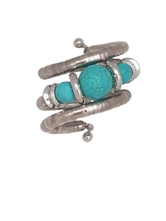 Vintage spiral bracelet, Boho with turquoise stones S14.