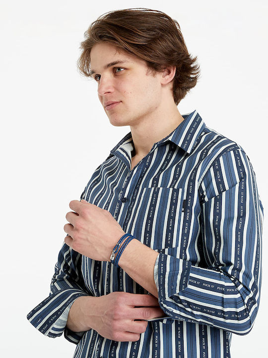 Fuck It Stripe Long-sleeved Shirt Striped Navy Blue