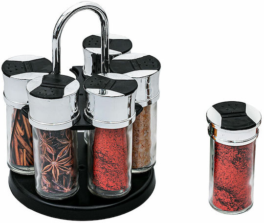 Estia Glass Tabletop Rotating Spice Rack Black 6pcs