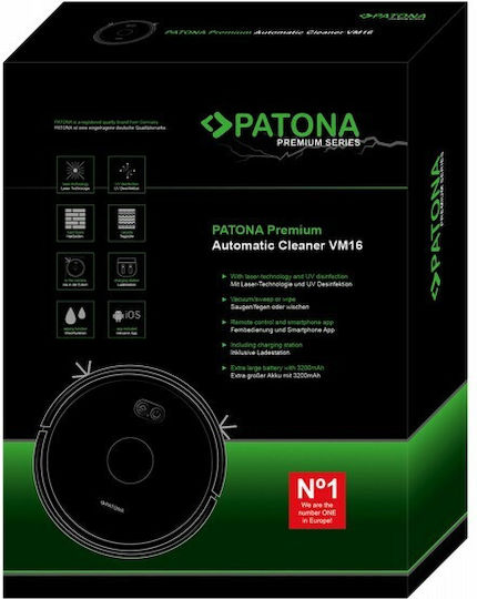 Patona VM16-9610 Σκούπα Ρομπότ με Χαρτογράφηση Laser & Απορρόφηση 2500Pa Μαύρη