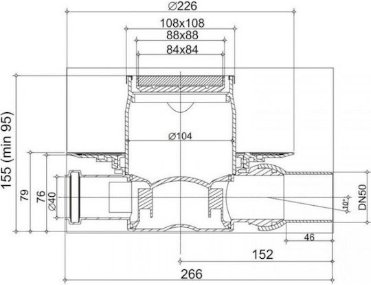 Karag Confluo Dry 1 Ανοξείδωτο Σιφώνι Δαπέδου με Μέγεθος 10x10εκ.