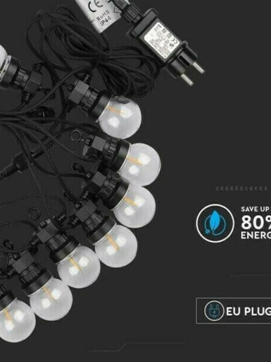 V-TAC Στεγανή Γιρλάντα Φωτισμού LED IP44 5m με 10 Λάμπες Θερμό Λευκό