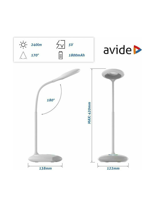 Avide ABLDLRGB-4W Презареждаема LED Настолна Лампа за Бюро с Гъвкаво Рамо