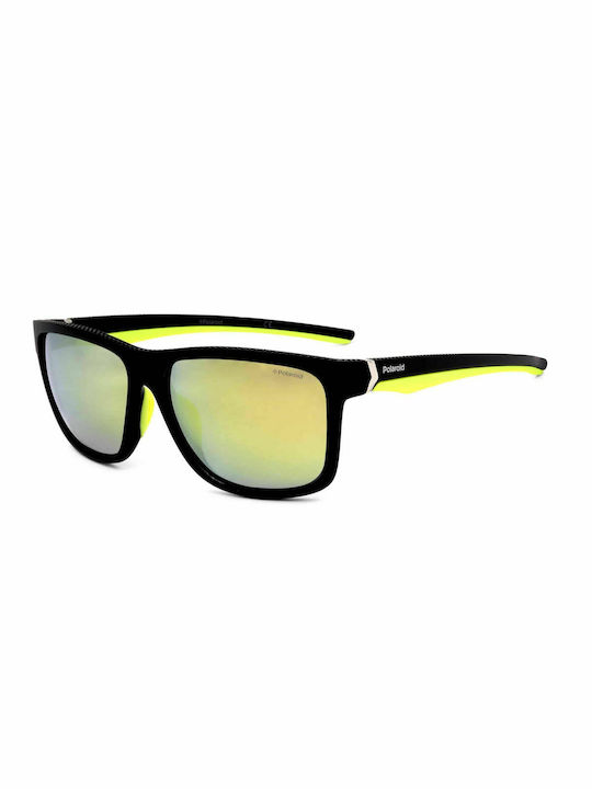 Polaroid Men's Sunglasses with Black Plastic Frame and Yellow Polarized Mirror Lens PLD7014/S PGC/LM