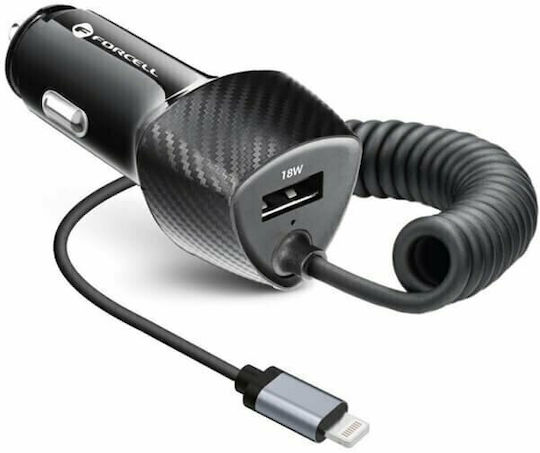 Forcell Car Charger 38W with One Port 1xUSB with Lightning Cable Black Color
