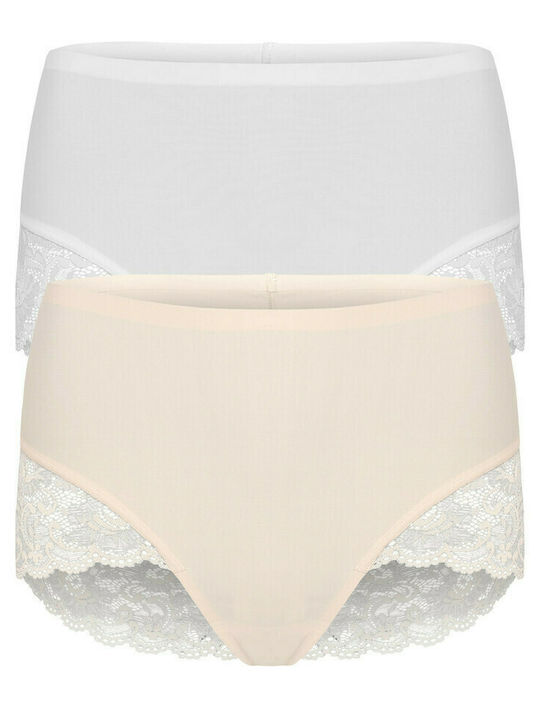 WOMEN'S HIGH WAIST BRIEFS BEIGE AND ECRU ESOTIQ PANSY