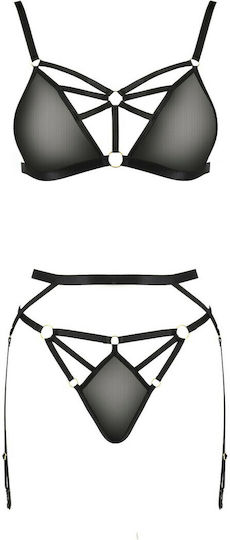 Passion Devil Collection Meggy Set Sexy Σετ Εσωρούχων με Ζαρτιέρες Μαύρο