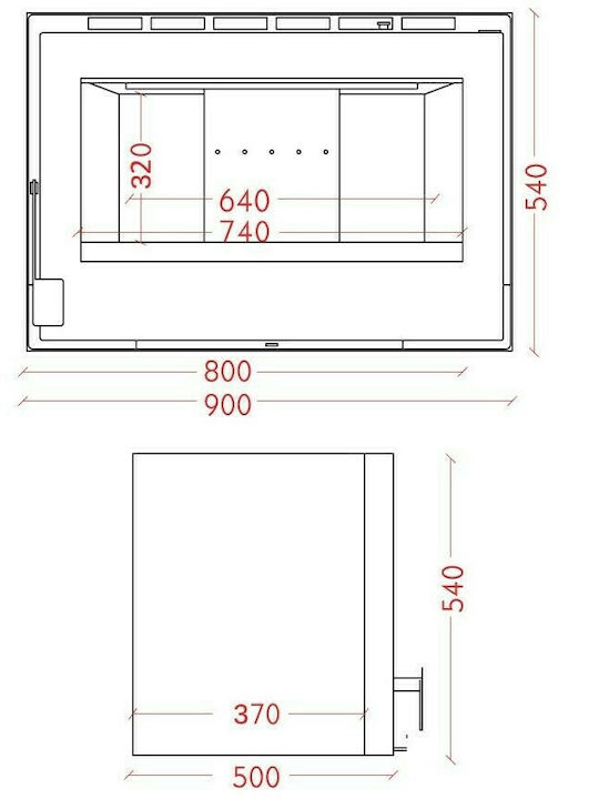 CHytiria Misailidi T-90 Crystal Șemineu cu inserție Caseta Lemn Ventilație 14.7kW Drept cu o ușă care se deschide Rezervor de expansiune închis