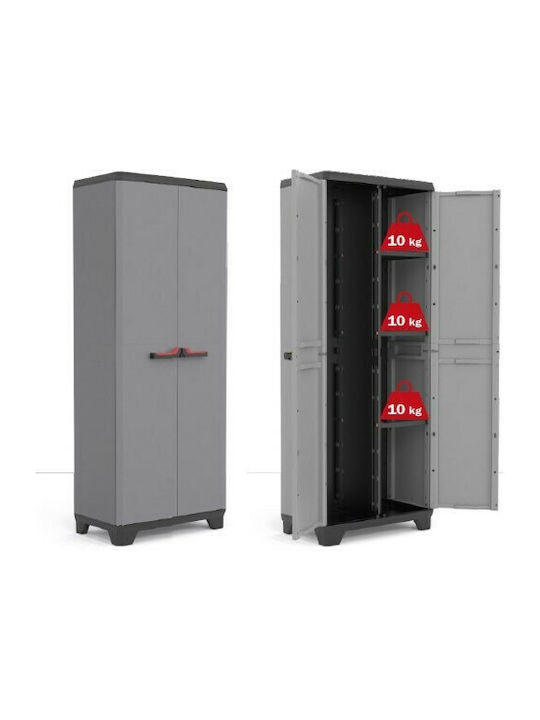 Doppelflügeliger Außenschrank Stilo Utility Kunststoff mit Verriegelungsfunktion mit Trennwand & 3 Regale 68x39x173cm