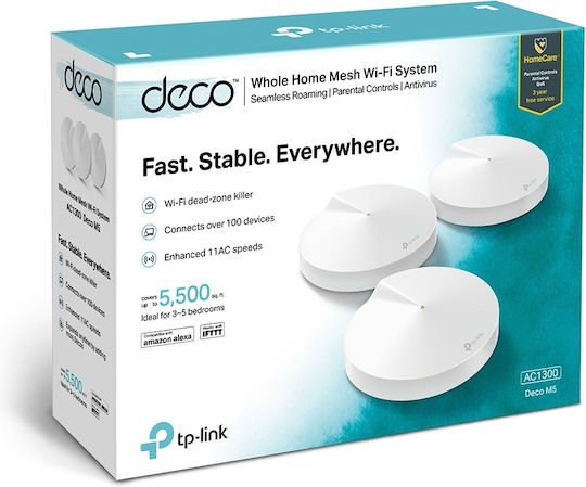 TP-LINK Deco M5 v3.20 WiFi Mesh Network Access Point Wi‑Fi 5 Dual Band (2.4 & 5GHz) in Triple KIt