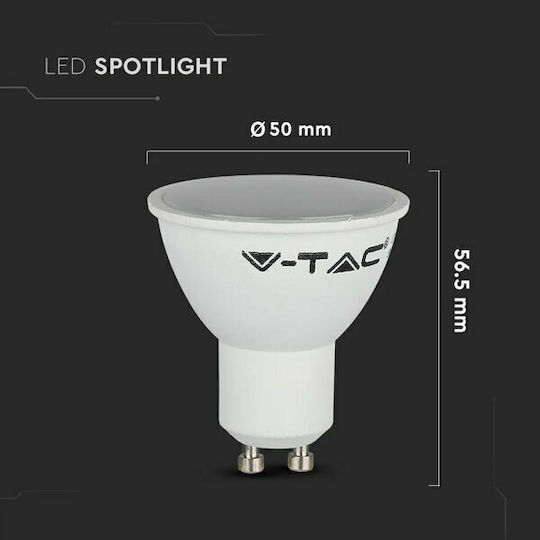 V-TAC VT-1975 Λάμπα LED 4.5W 80mm για Ντουί GU10 Θερμό Λευκό 400lm