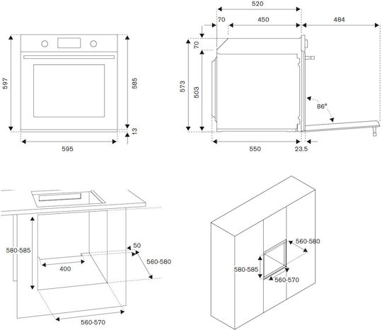 Bertazzoni F60 11 PRO V P T N Фурна над плот 76лт Ш59.5см.