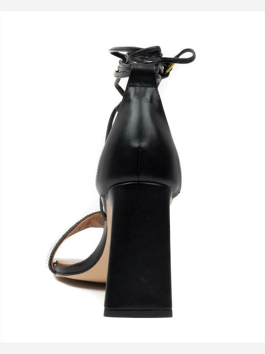 Leder Sandalen mit Strass Schwarz