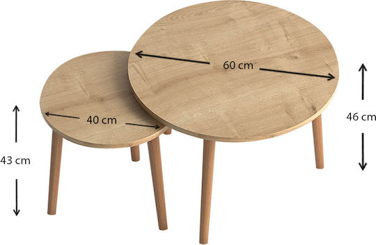 Rund Couchtisch Roma Holz Oak 2Stück B60xT60xH46cm