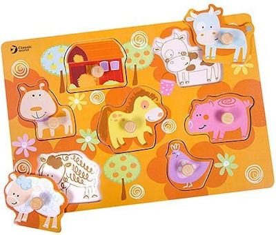 Wooden Kids Peg Puzzle Παζλ με Σφηνώματα Φάρμα 7pcs Classic World