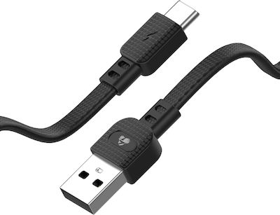 Powertech Armor Geflochten USB 2.0 Kabel USB-C männlich - USB-A 15W Schwarz 1m (PTR-0101)