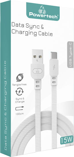 Powertech Armor Braided USB 2.0 Cable USB-C male - USB-A 15W Λευκό 1m PTR-0102