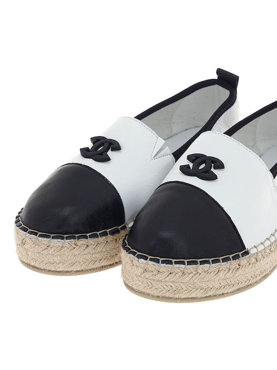 Lederne Damen Espadrilles Λευκό/Μαύρο