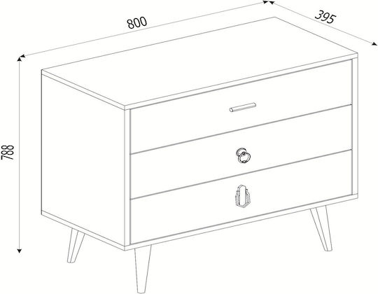 Wooden Bedroom Chest of Drawers Kimolos with 3 Drawers White 80x40x79cm