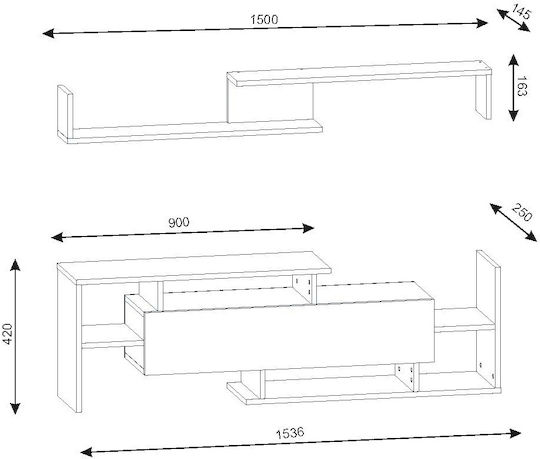 Unitate TV pentru sufragerie Dream Natural L153.6xA25xÎ42cm