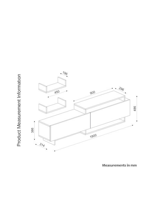 Wohnzimmer TV-Einheit Wendy Walnut / Anthracite L180xB31.4xH48.6cm