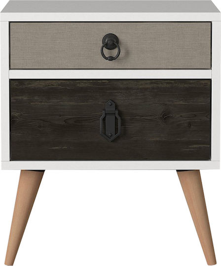 Κομοδίνο Kimolos Ξύλινο Λευκό - Φυσικό - Καφέ 52x30x45cm