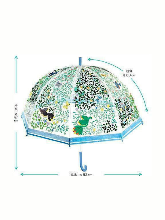 Djeco Kids Curved Handle Umbrella Oiseaux Sauvages with Diameter 79cm Multicolour