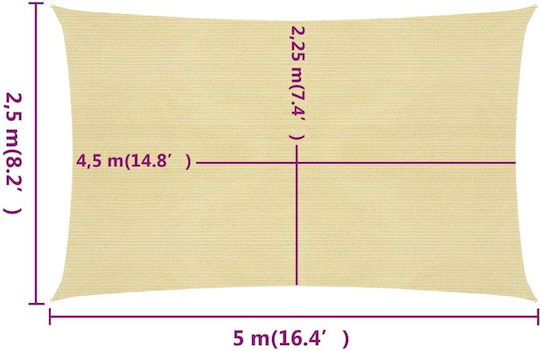 vidaXL Rectangular Shade Sail Beige With Hoop 2.5x5m 160gr/m²