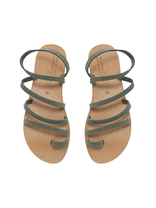 Women's Climatsakis sandals slanted straps loop green 850