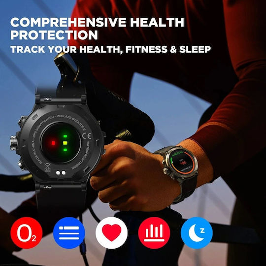 Zeblaze Stratos 2 Stainless Steel 46mm Αδιάβροχο Smartwatch με Παλμογράφο (Meteorite Black)