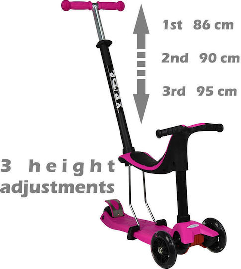 Bebe Stars Trotinetă pentru Copii Pliabil X-Ride 3 roți cu scaun pentru 3+ Ani Roz