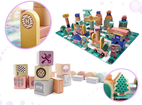 Ecotoys Cuburi De Construit Pista De Curse Din Lemn Pentru 3+ Ani 112 Bucăți