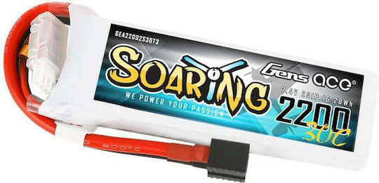 Gens Ace Soaring Battery 7.4V Li-Po for RC Vehicle 2200mAh 30C 2S1P Pack with EC3/XT60/T-plug