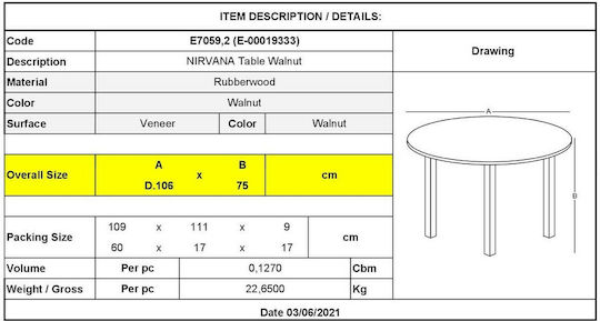 Nirvana Τραπεζαρίας Καρυδί 106x106x75εκ. Nirvana Τραπεζαρίας Καρυδί 106x106x75εκ.