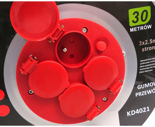 Kraft & Dele Cablu de prelungire 4 locuri cu cablu de 30m Diametru 3 x 2.5mm² Argintiu