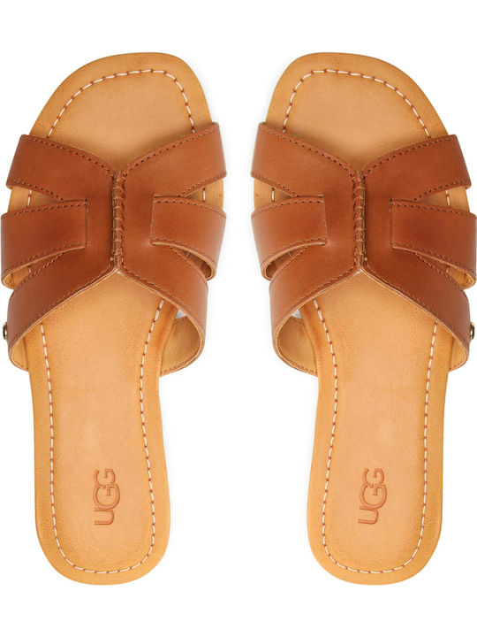 1119750 Leather Women's Flat Sandals in Tabac Brown Color