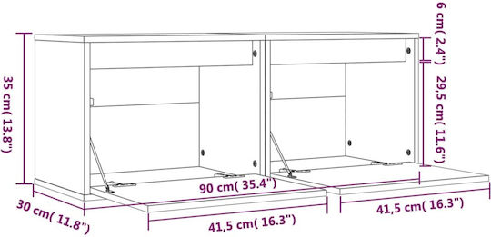 Wall Living Room Cabinet Made of Solid Wood Brown Honey 45x30x35cm