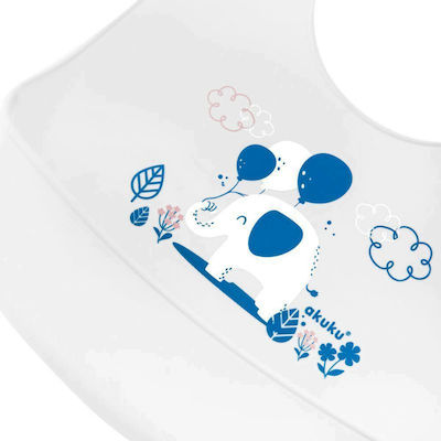 Akuku Elephant Waterproof Bib Silicone with Button & Pocket White