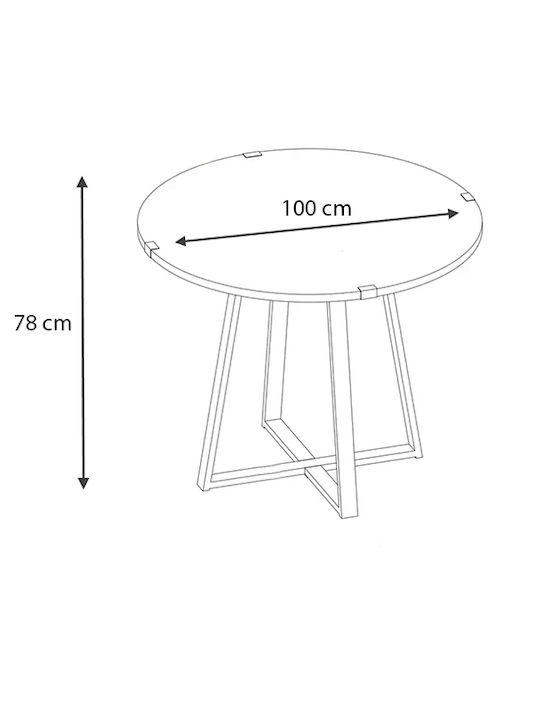 Rubes Table Kitchen Wooden with Metal Frame Black / Sonoma 100x100x78cm