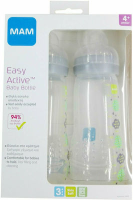 Mam Set Sticle de Plastic pentru Bebeluși Easy Active Baby Bottle Grey 4m+ cu Tetină de Silicon pentru 4+ luni Grey 330ml 365S