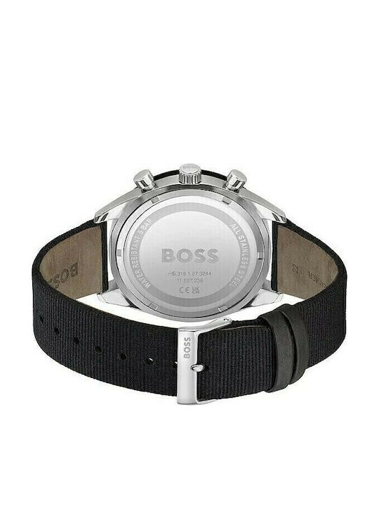 Boss Santiago Ανδρικό Ρολόι 44mm Χρονογράφος Αυτόματο με Μαύρο Υφασμάτινο Λουράκι