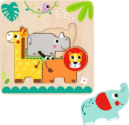 Wooden Kids Peg Puzzle Wild Animals Wild Animals for 1+ Years 7pcs Tooky Toys