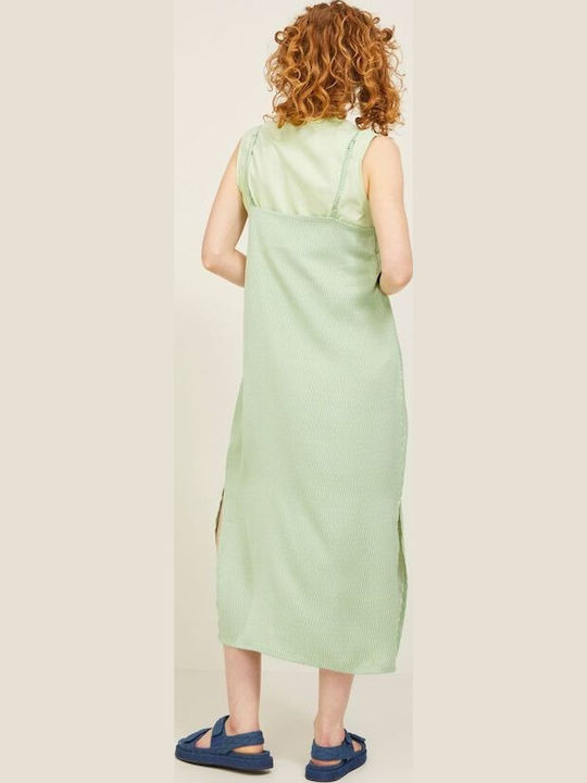 Summer Midi Dress Satin Wrap Pastel Green