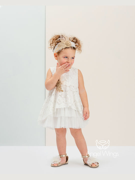 Angel Wings Alkistis Εκρού Βαπτιστικό Σετ Ρούχων με Φόρεμα & Αξεσουάρ Μαλλιών από Δαντέλα 2τμχ